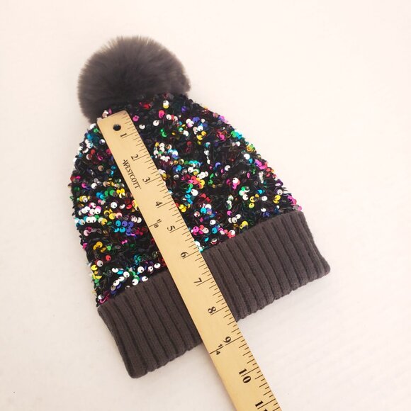 Dull Black Colorful Sequin Winter Beanie Bobble Hat - Picture 11 of 14